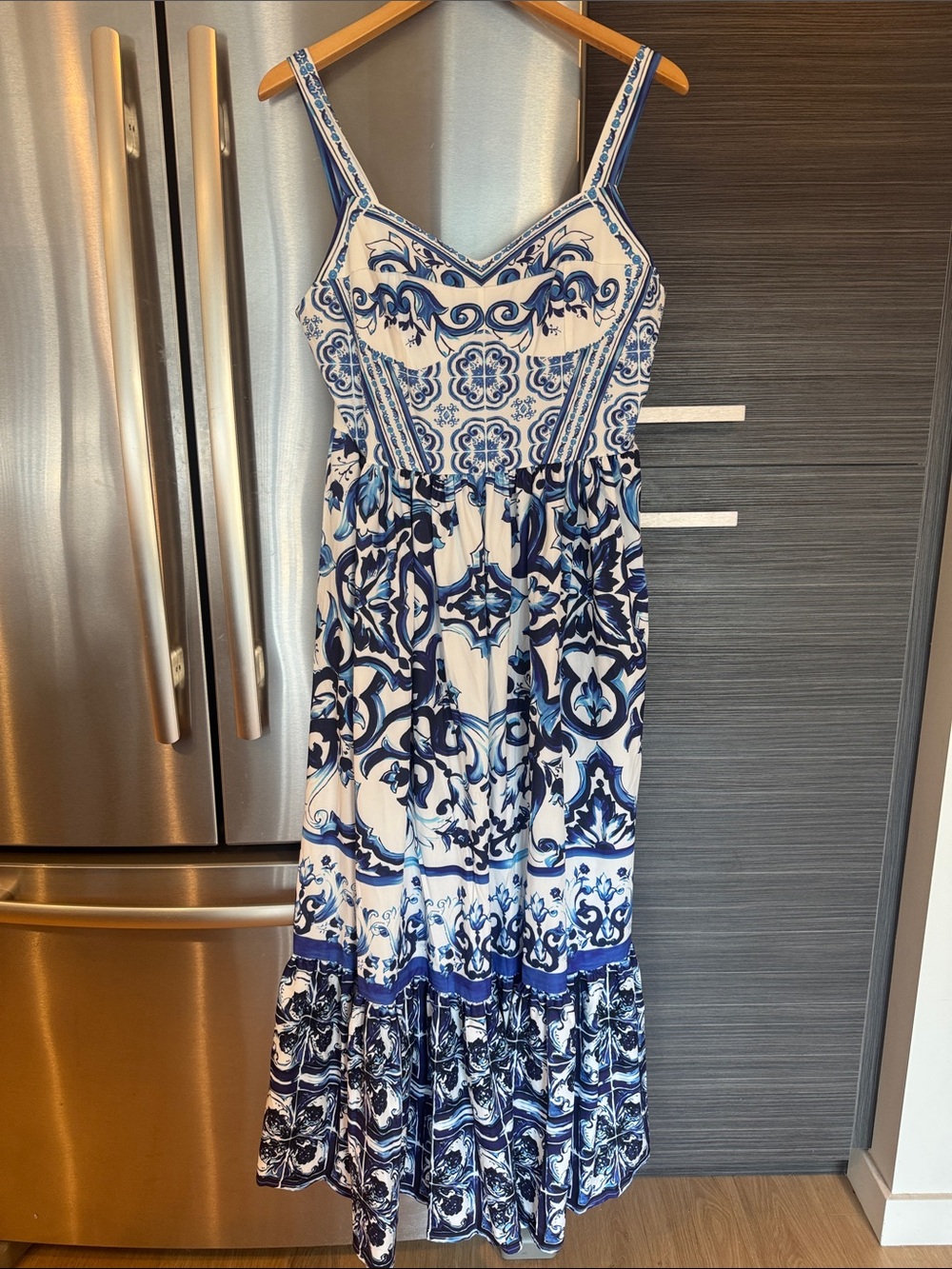 Blue and White Patterned Sundress - with free scarf